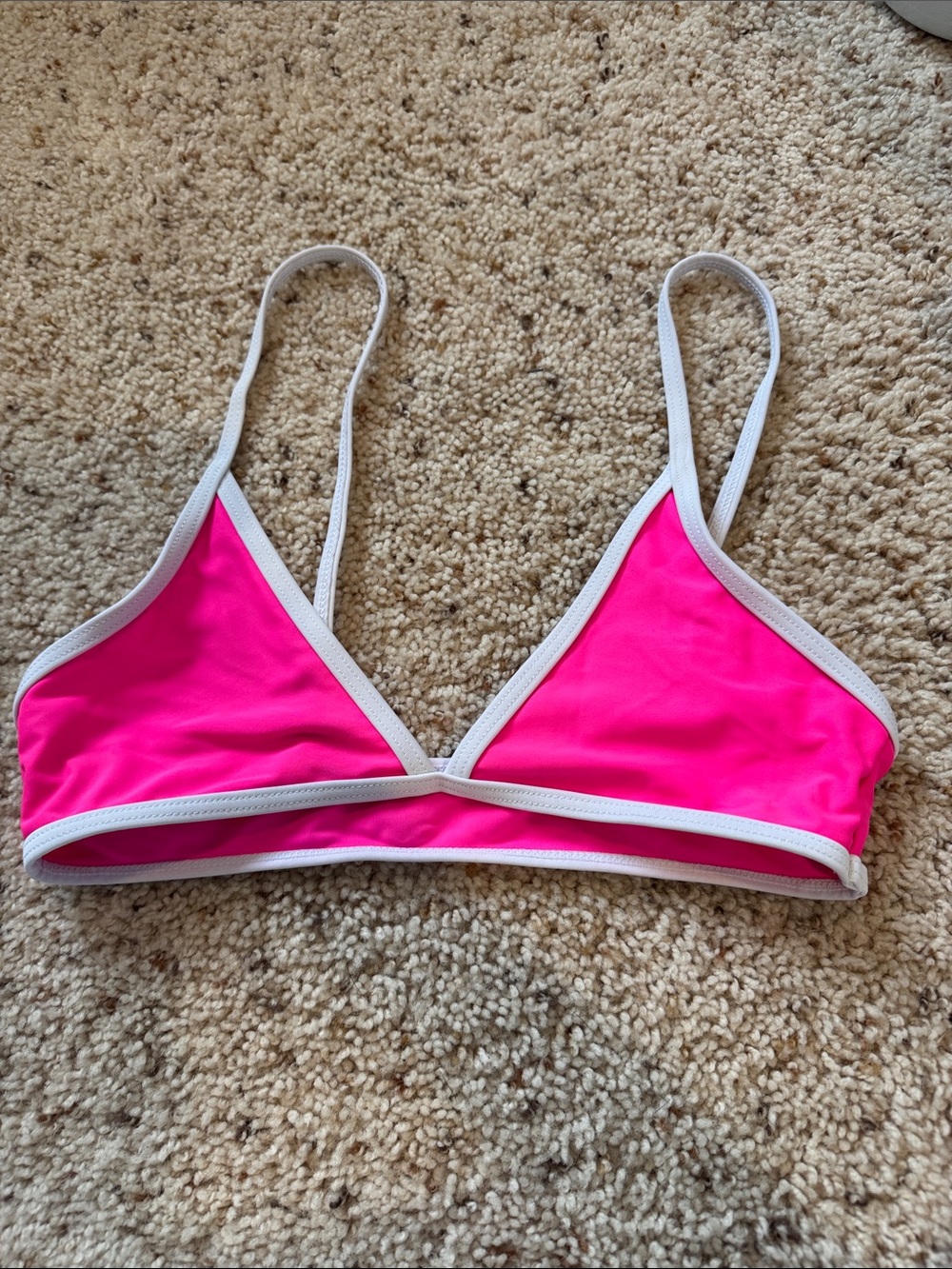 Women's Hot Pink Triangle Bikini Top with White Trim